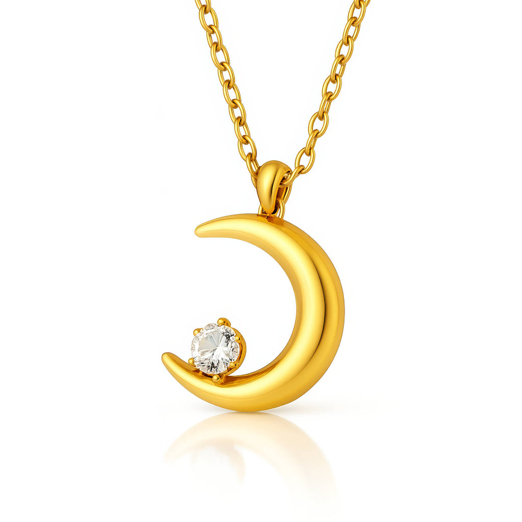 Crescent Necklace — 18k gold-plated chain with crescent pendant