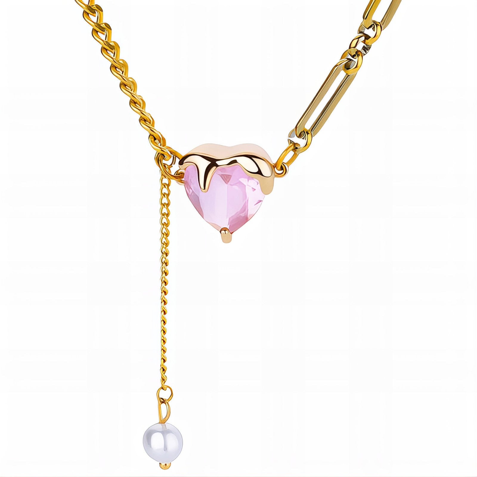 Pink Heart Drop Necklace