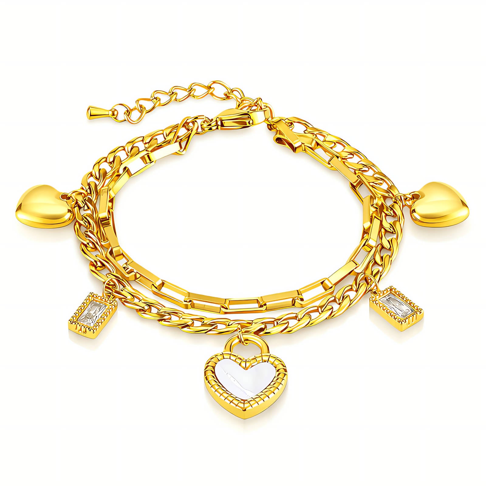 Heart Charm Layered Bracelet