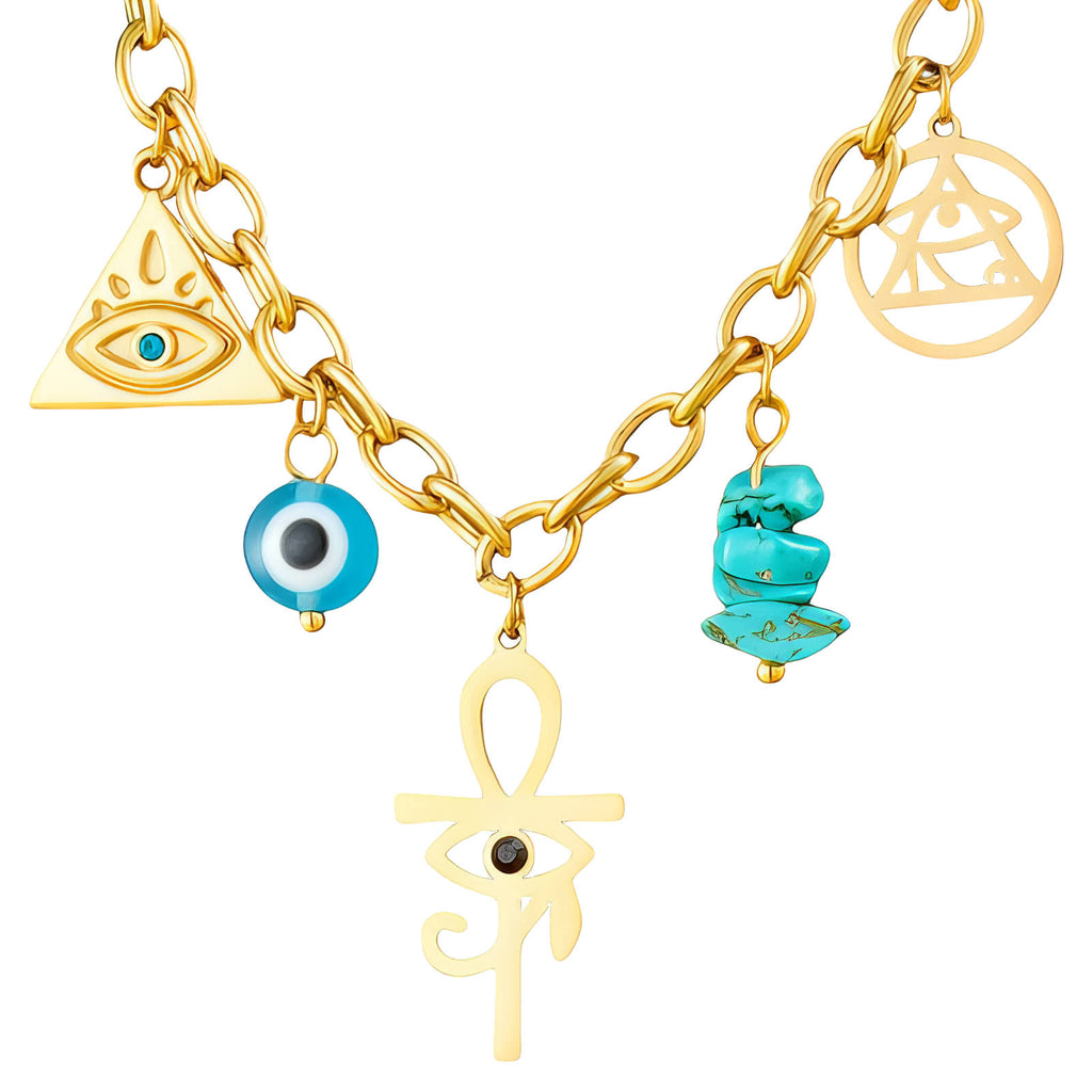 Evil Eyes Necklace Trio — 18k gold-plated chain with three evil eye charms