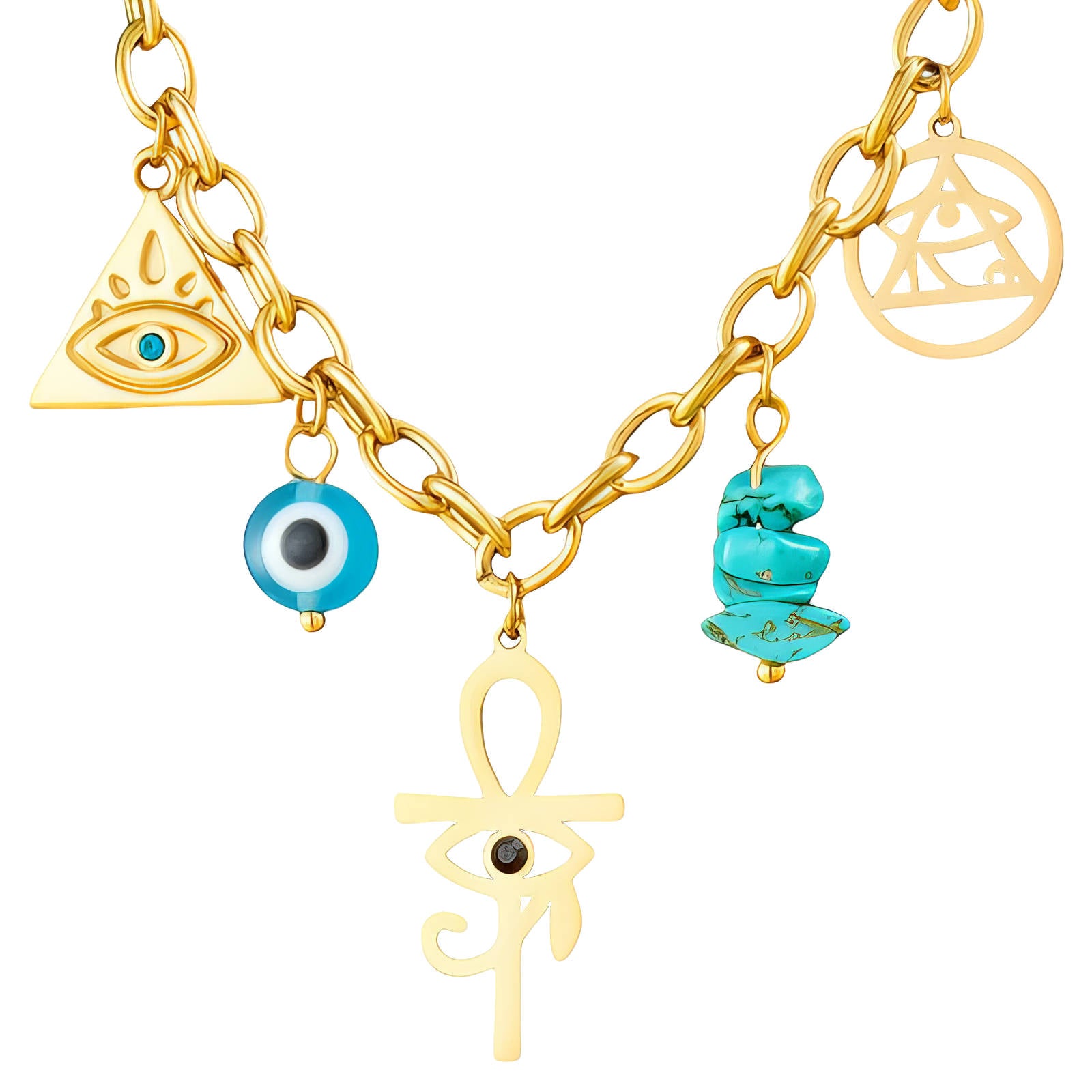 Evil Eyes Necklace Trio — 18k gold-plated chain with three evil eye charms