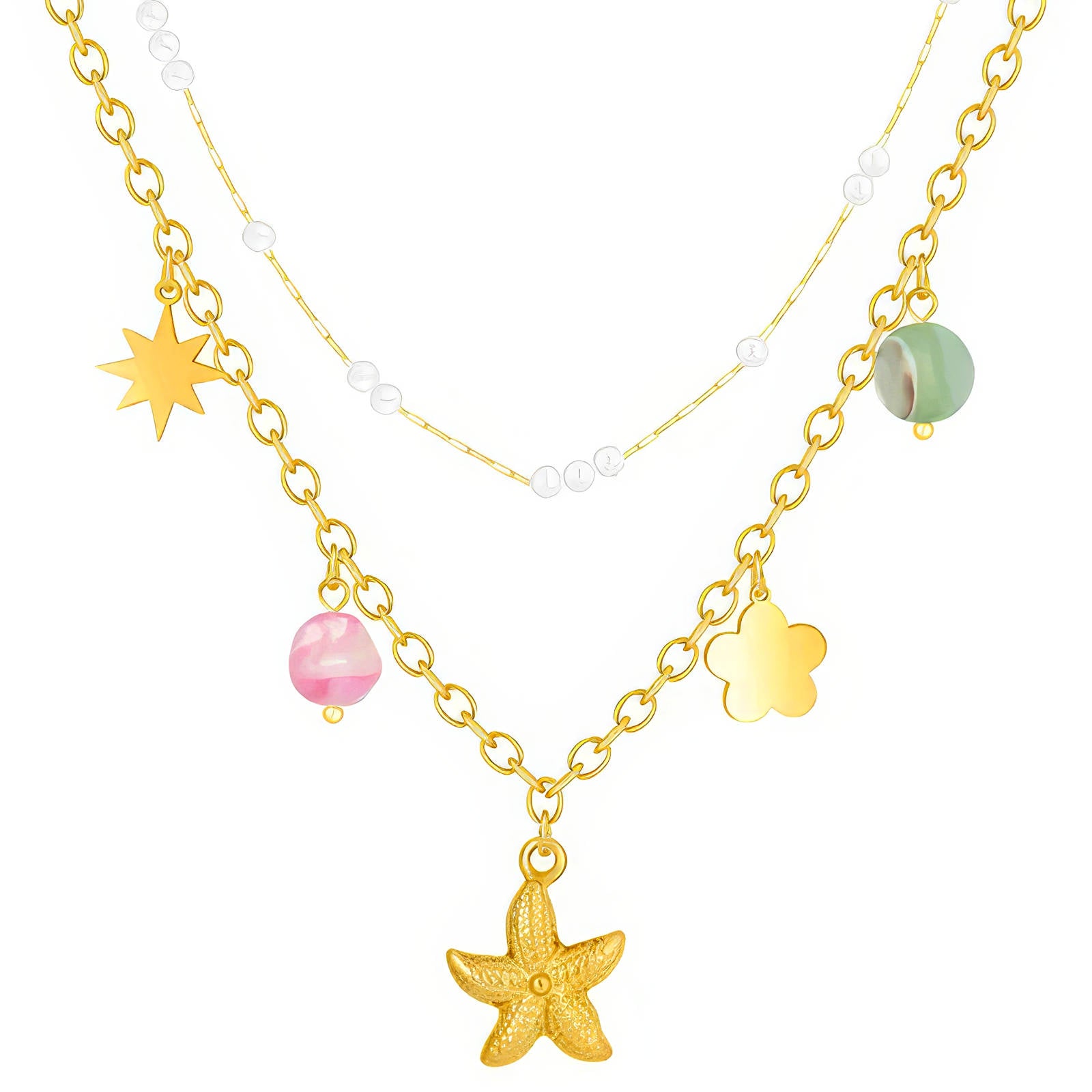 Starfish and Pearl Layered Necklace