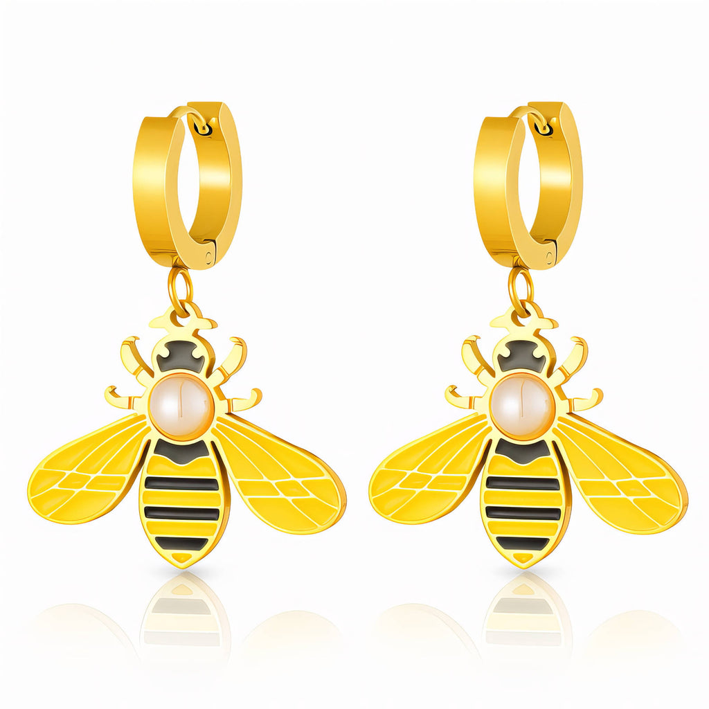 Bees Earrings — 18k gold-plated huggie earrings with pearl detail
