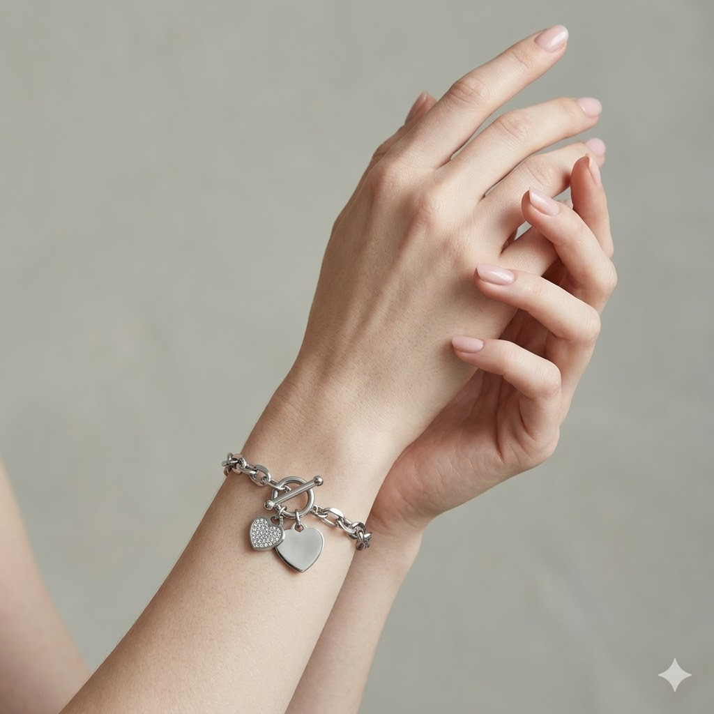 Silver Heart Toggle Bracelet