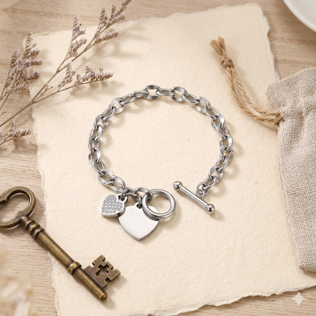 Silver Heart Toggle Bracelet