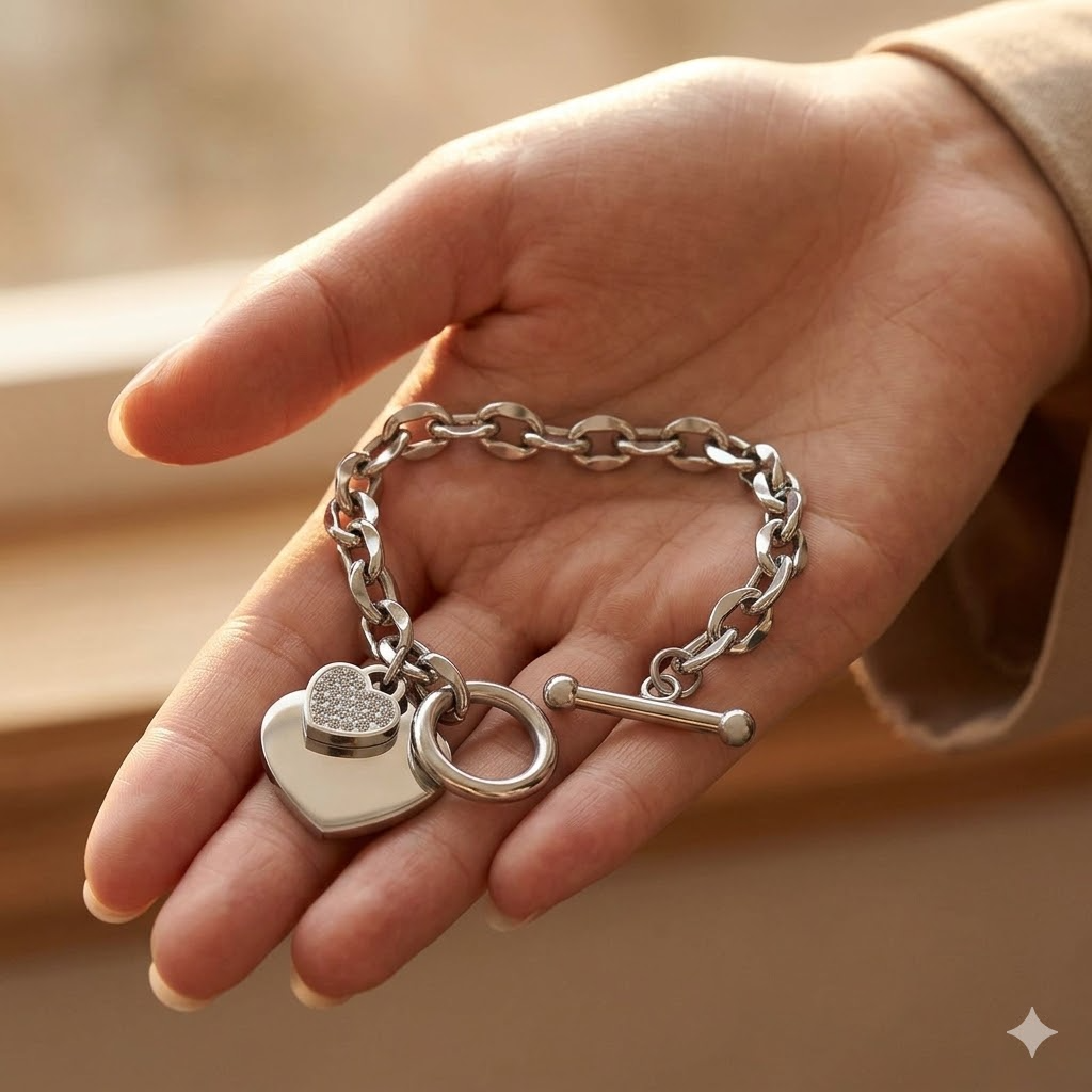 Silver Heart Toggle Bracelet