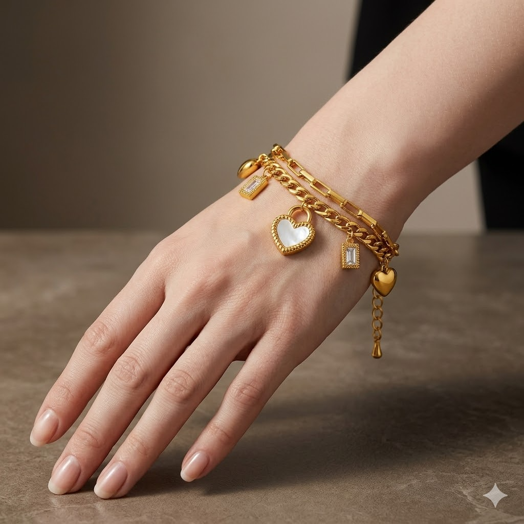 Heart Charm Layered Bracelet