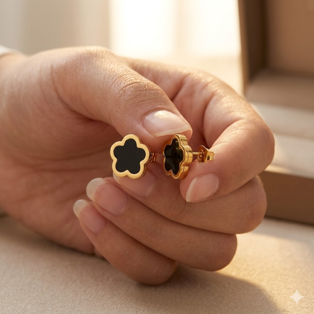 Black Blossom Stud Earrings