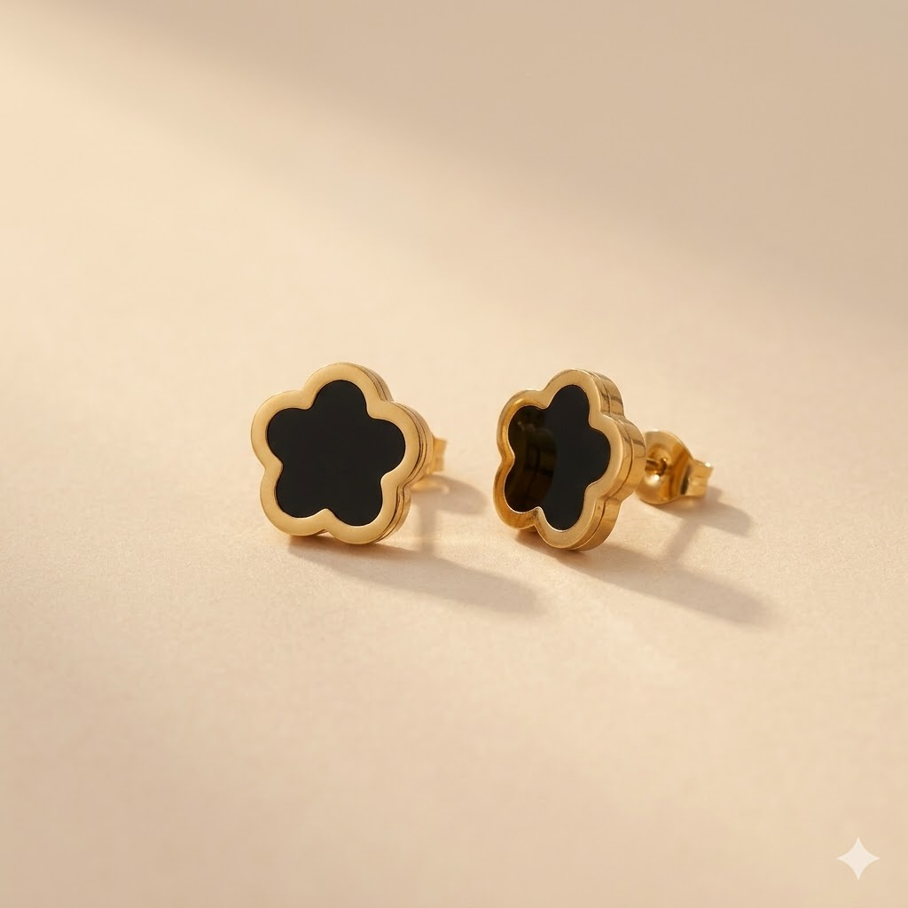 Black Blossom Stud Earrings