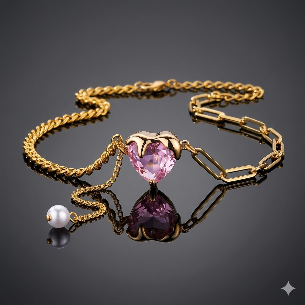 Pink Heart Drop Necklace